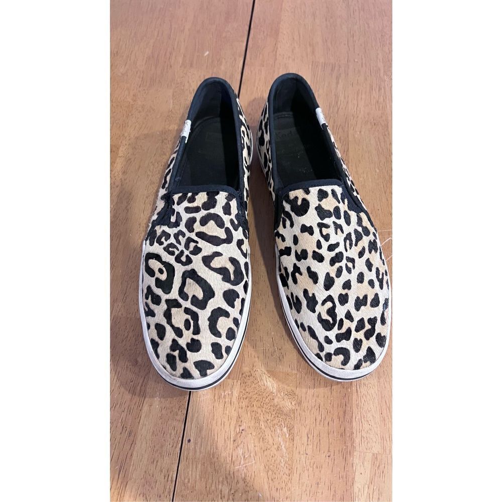 KATE SPADE X KEDS WOMENS LEOPARD PRINT CALF HAIR SLIP ONS SIZE 9.5